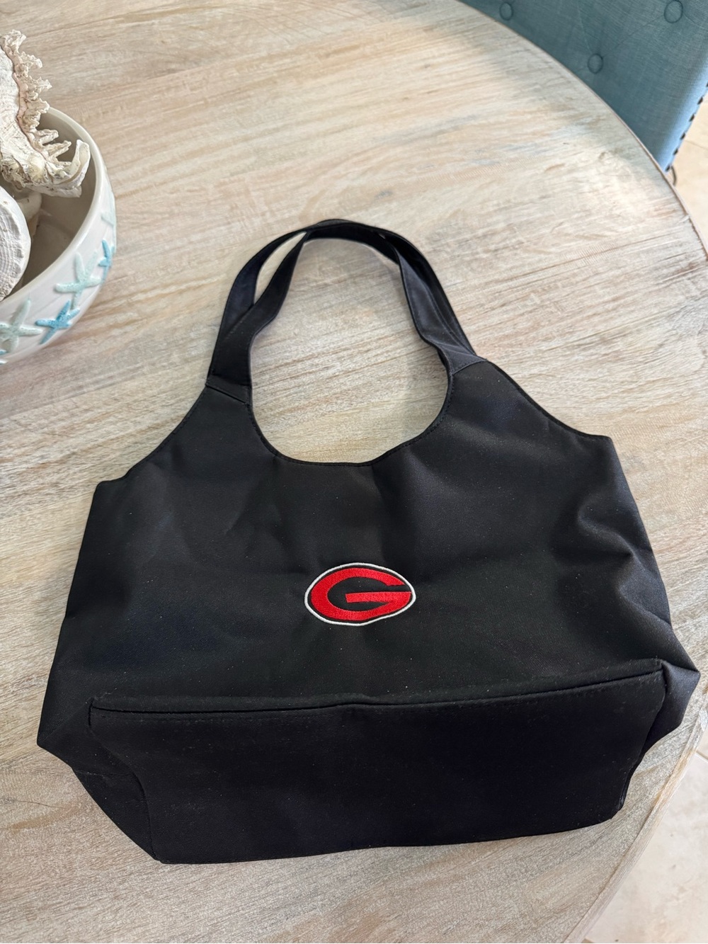 Handmade Black Tote Bag with Red Georgia Bulldog Logo - Women's Hand Bag